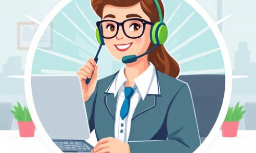 Call center employee at her desk